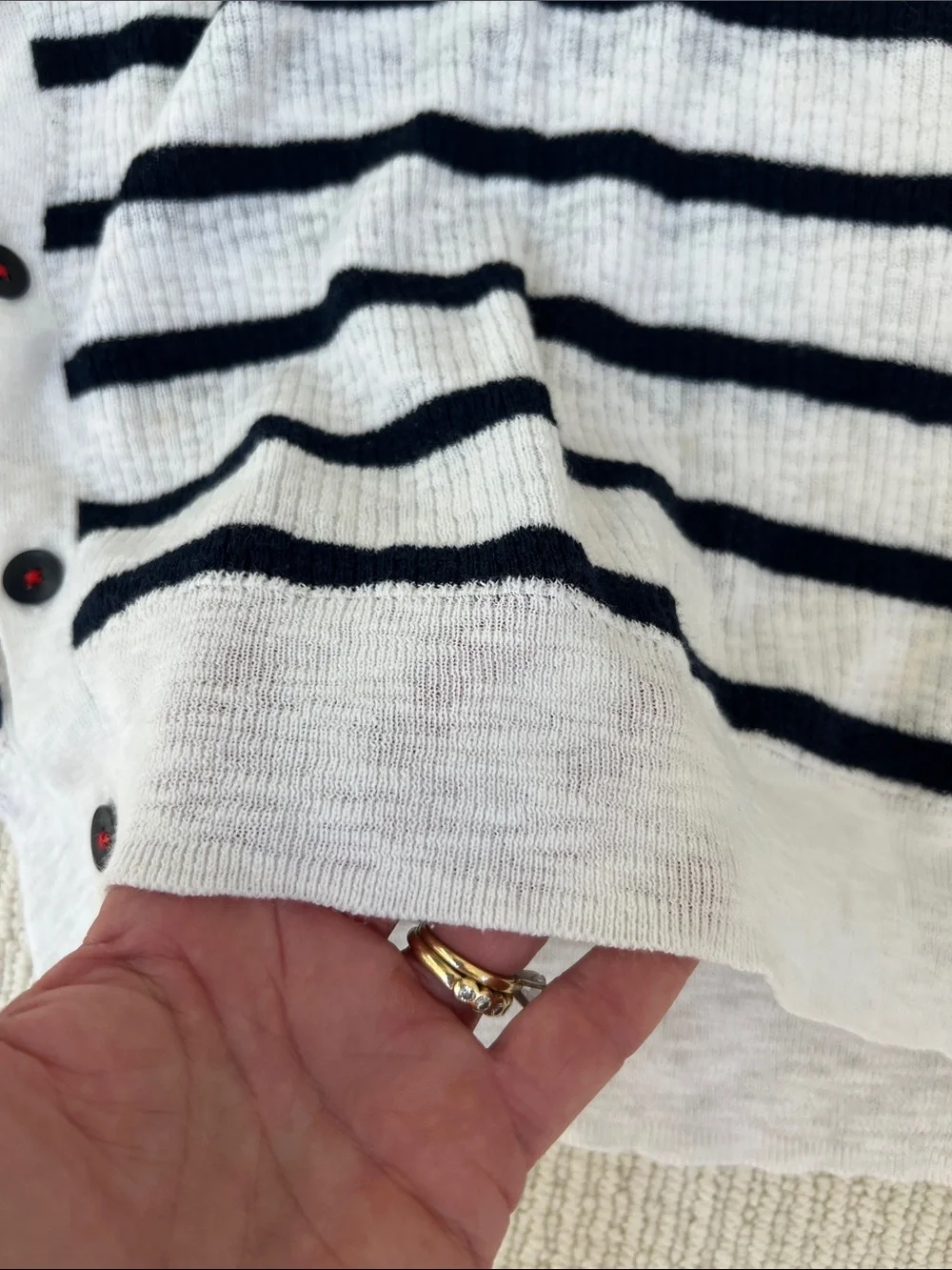 J. Crew White and Navy Striped sheer Knit Top